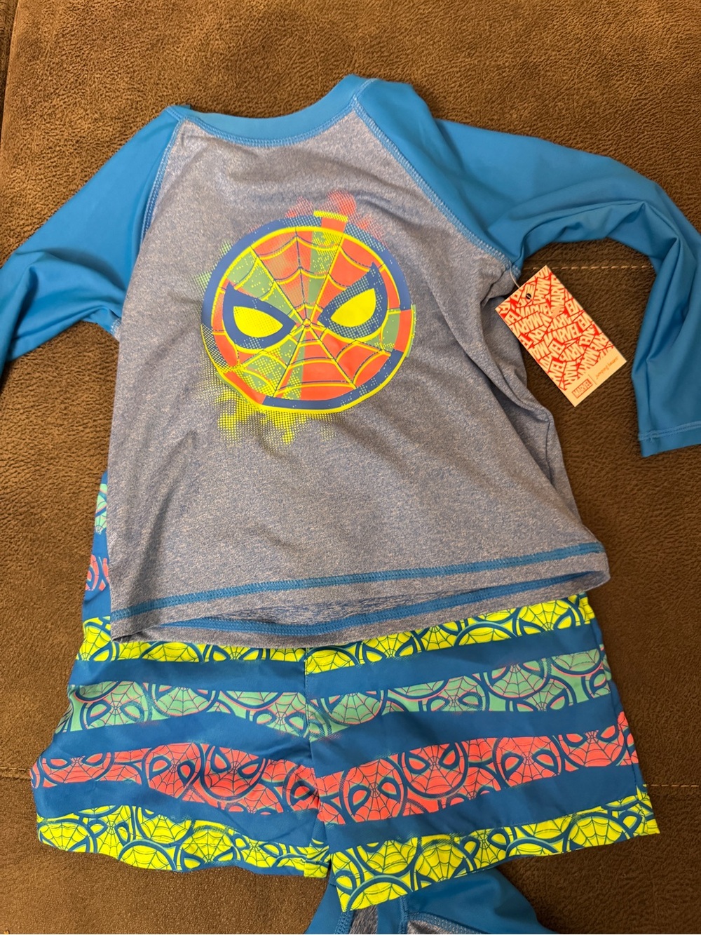Marvel Boys Blue & Yellow Spider Rash Guard Swim Set